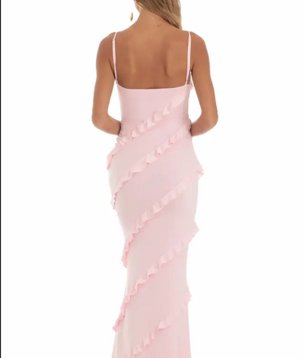 Aimishang Pink V Neck Straps Sheath Long Prom Dress Birthday Outfits Party Dress Wholesale