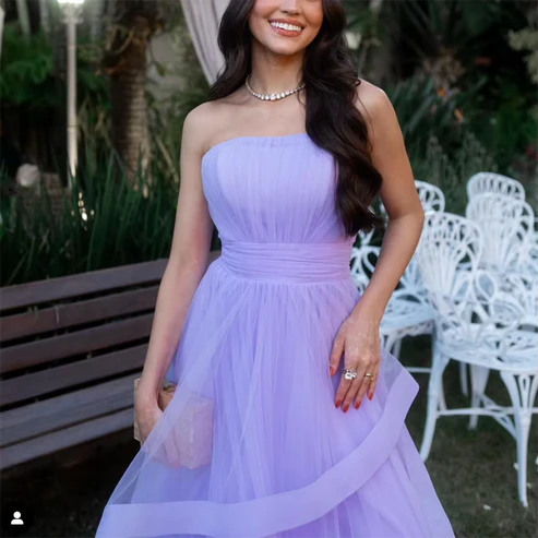 Aimishang Dress Wholesale Lavender Tulle Long Dresses Wedding Party Ruffles Strapless Prom Dresses Formal Occasion Dress