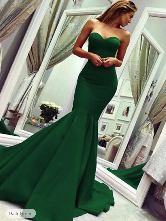 Aimishang Mermaid Evening Gown Minimalist Dress Valentine's Day Wedding Guest Court Train Sleeveless Strapless Simple Party Dress with Pleats Masquerade Dress