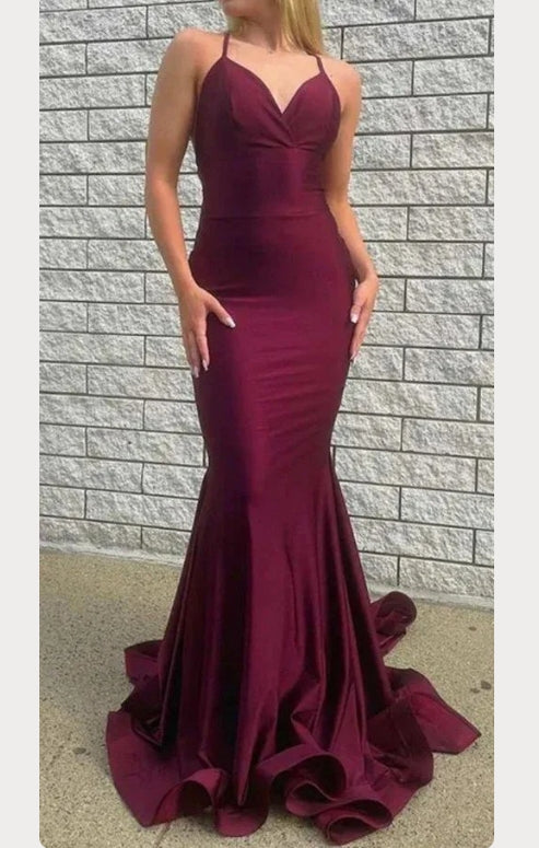 Aimishang Sexy V neck Satin Mermaid Long Prom Dress Formal Dress Evening Gown Charming Party Dress