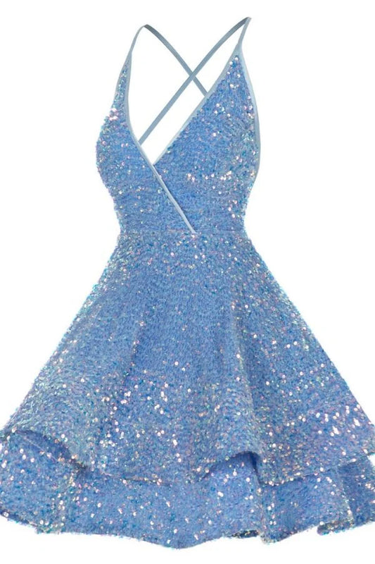 Aimishang Charming V-neck Homecoming Dress Cute Graduation Dress Short Prom Dress Sparkly Birthday Party Dress