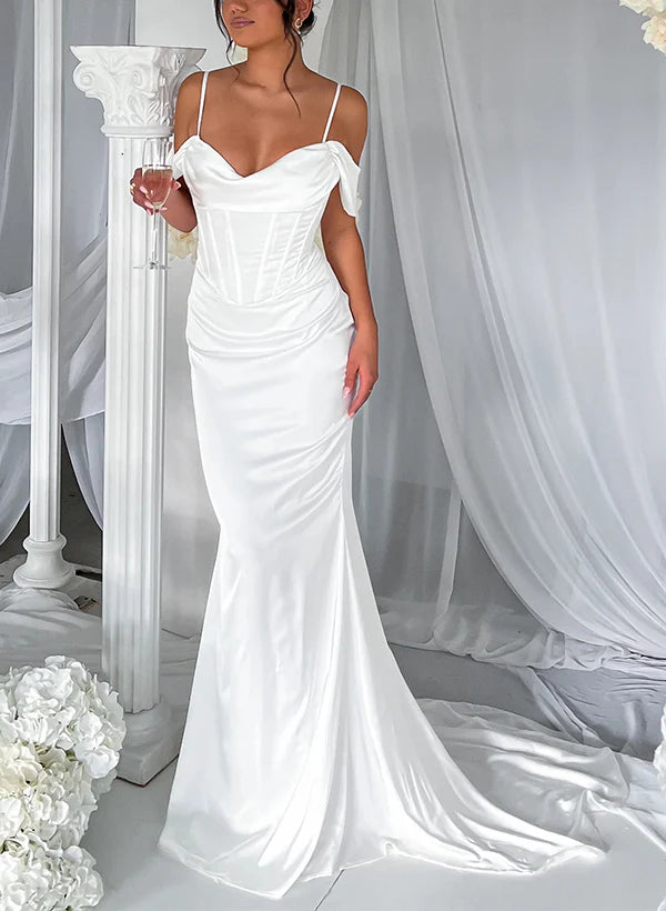 Wholesale Off The Shoulder White Satin Bridesmaid Dresses Charming Evening Party Dress