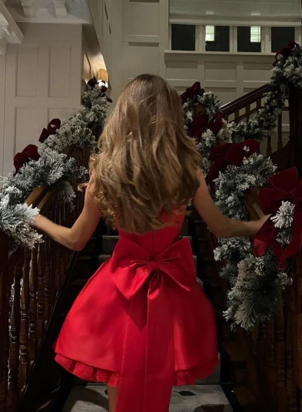 Aimishang Charming A Line Strapless Short Homecoming Dress With Bow Sweetheart Graduation Dress Simple Birthday Party Dress