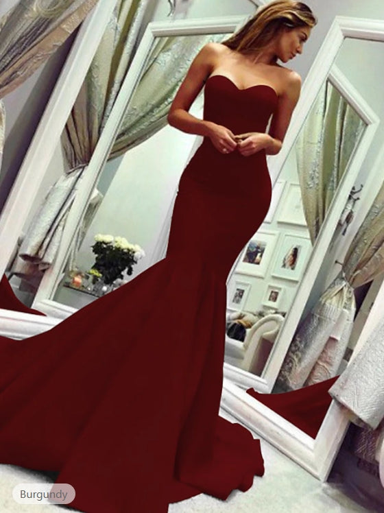 Aimishang Mermaid Evening Gown Minimalist Dress Valentine's Day Wedding Guest Court Train Sleeveless Strapless Simple Party Dress with Pleats Masquerade Dress