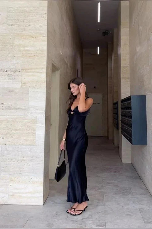 Black V Neck Sheath Simple Long Party Dress Fashion Summer Dress Formal Dress Wholesale