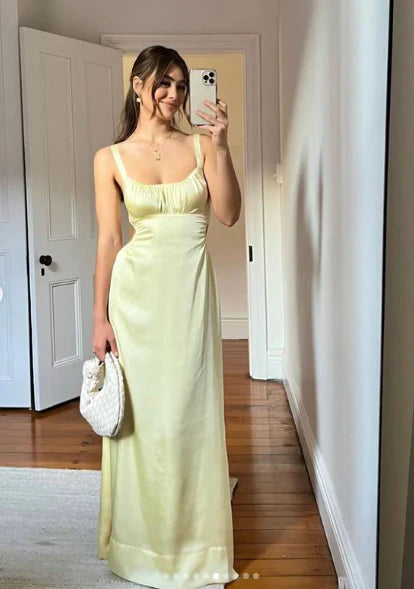 Simple Spaghetti Straps Long Party Dress Sleeveless Solid Color Formal Dress