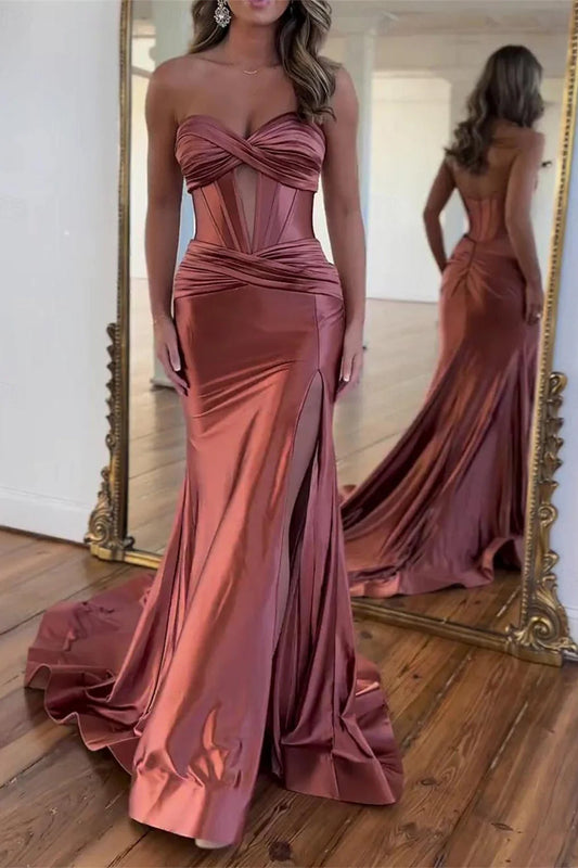 Strapless Mermaid Prom Dress Mermaid Evening Dress With Slit Off Shoulder Sexy Party Dress Wholesale