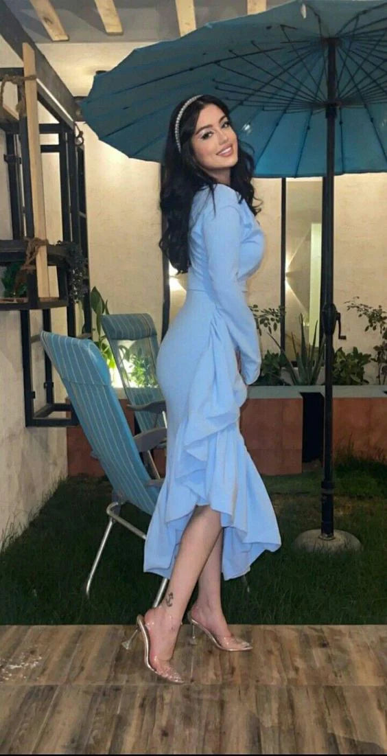 Aimishang Dress Wholesale Mermaid Blue Women V Neck Long Sleeves Formal Occasions Evening Gown