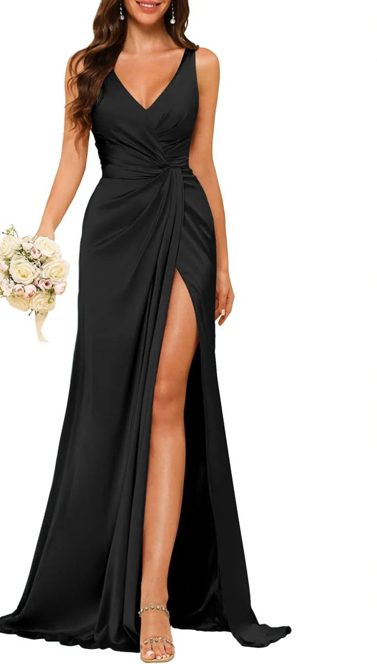 Wholesale Sheath/Column V Neck Bridesmaid Dress With Slit Elegant Evening Party Dress