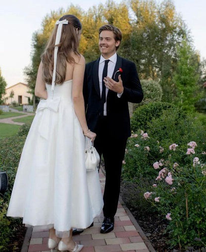 Aimishang Fashion A Line Satin Tulle Wedding Dress Simple Square Neckline Elegant Formal Prom Dress