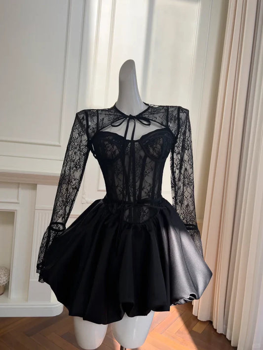 Aimishang Charming A Line Lace Satin Homecoming Dress Short Party Dress Summer Graduation Dress