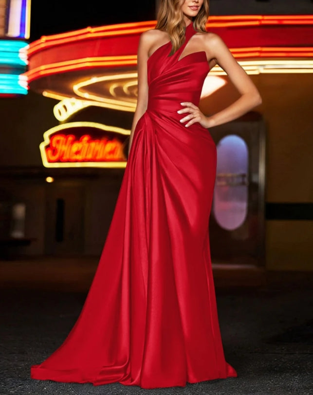 One Shoulder Silk Like Satin Bridesmaid Dresses With Ruffle Elegant Evening Dress Party Dress Wholesale