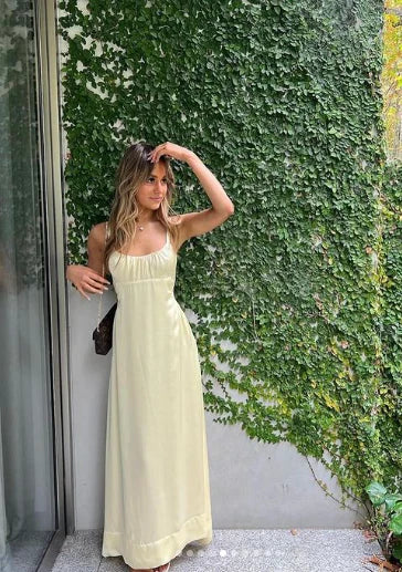 Simple Spaghetti Straps Long Party Dress Sleeveless Solid Color Formal Dress