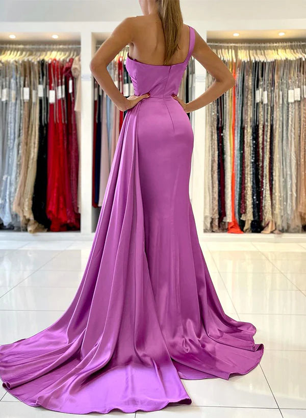 One Shoulder Sleeveless Silk Like Satin Sheath/Column Bridesmaid Dresses Elegant Evening Dress Wholesale