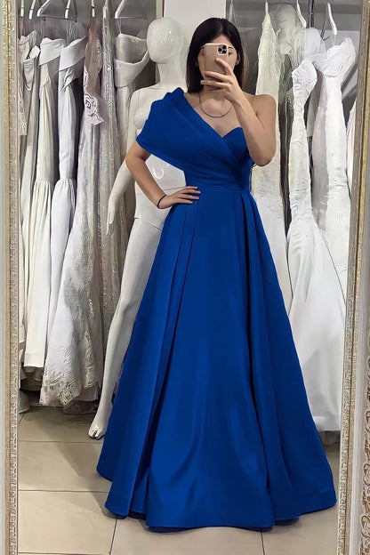 Elegant Royal Blue One Shoulder Sweetheart Evening Dress With Off The Shoulder Solid Color Wholesale