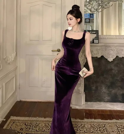 Aimishang Elegant Velvet Sheath Long Prom Dress Off Shoulder Formal Dress Evening Gown Charming Party Dress