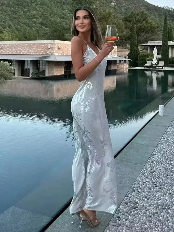 Aimishang Chic Spaghetti Straps Backless Long Prom Dress Elegant Party Dress V-neck Evening Dress Formal Dress Wholesale