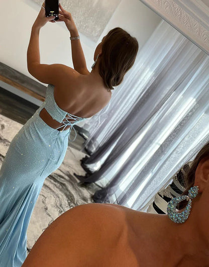 Aimishang Tight Strapless Long Prom Dress Off Shoulder Evening Dress with Split
