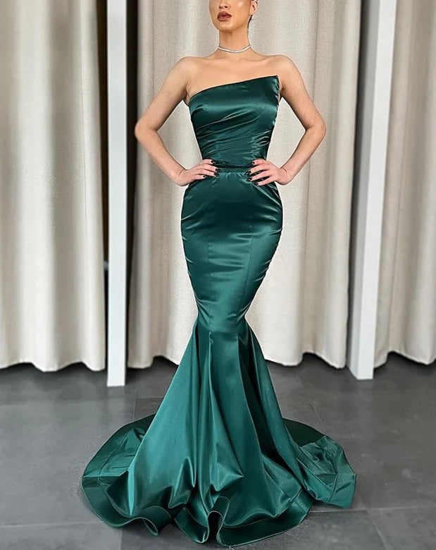 Dark Green Strapless Mermaid Long Evening Dress Off Shoulder Elegant Party Dress Wholesale