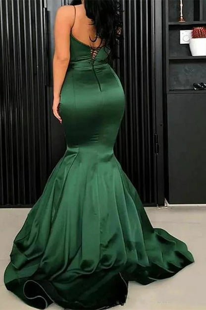 Green Spaghetti Strap Mermaid Evening Dress Sexy Party Dress december wedding guest dress