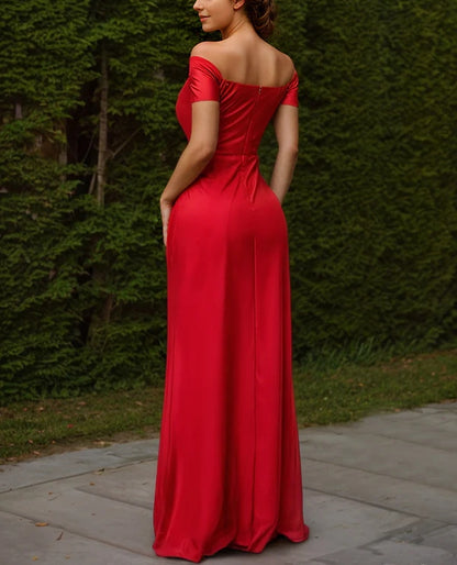 Off The Shoulder Silk Like Satin Bridesmaid Dresses With High Split Sexy Evening Dress Party Dress Wholesale