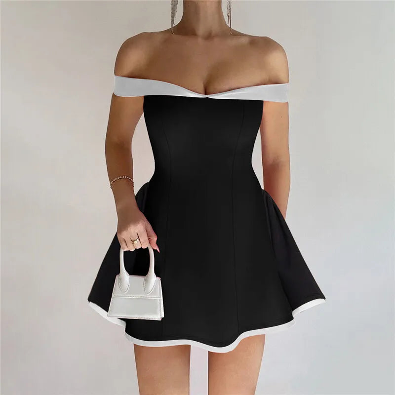 Aimishang Dress Wholesale Black Flare Off-shoulder Mini Dress Simple Party Dress Homecoming Dress