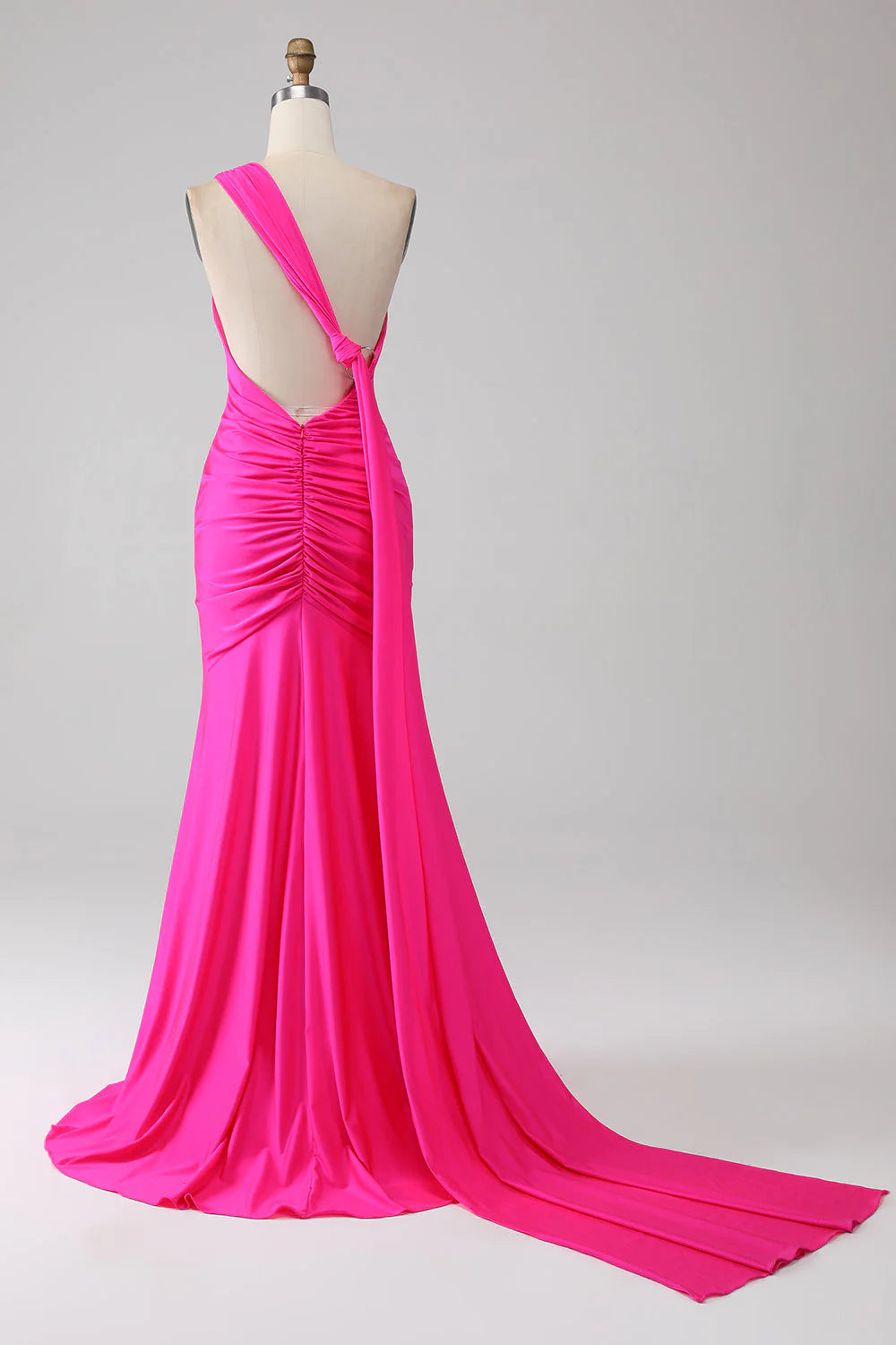 Wholesale Hot Pink Mermaid Long Prom Dress One Shoulder With Pleated