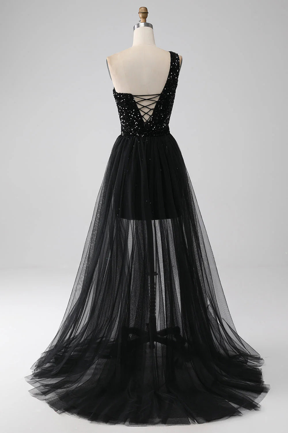 Wholesale Sparkly Black A-Line One Shoulder Sequins Long Prom Dress