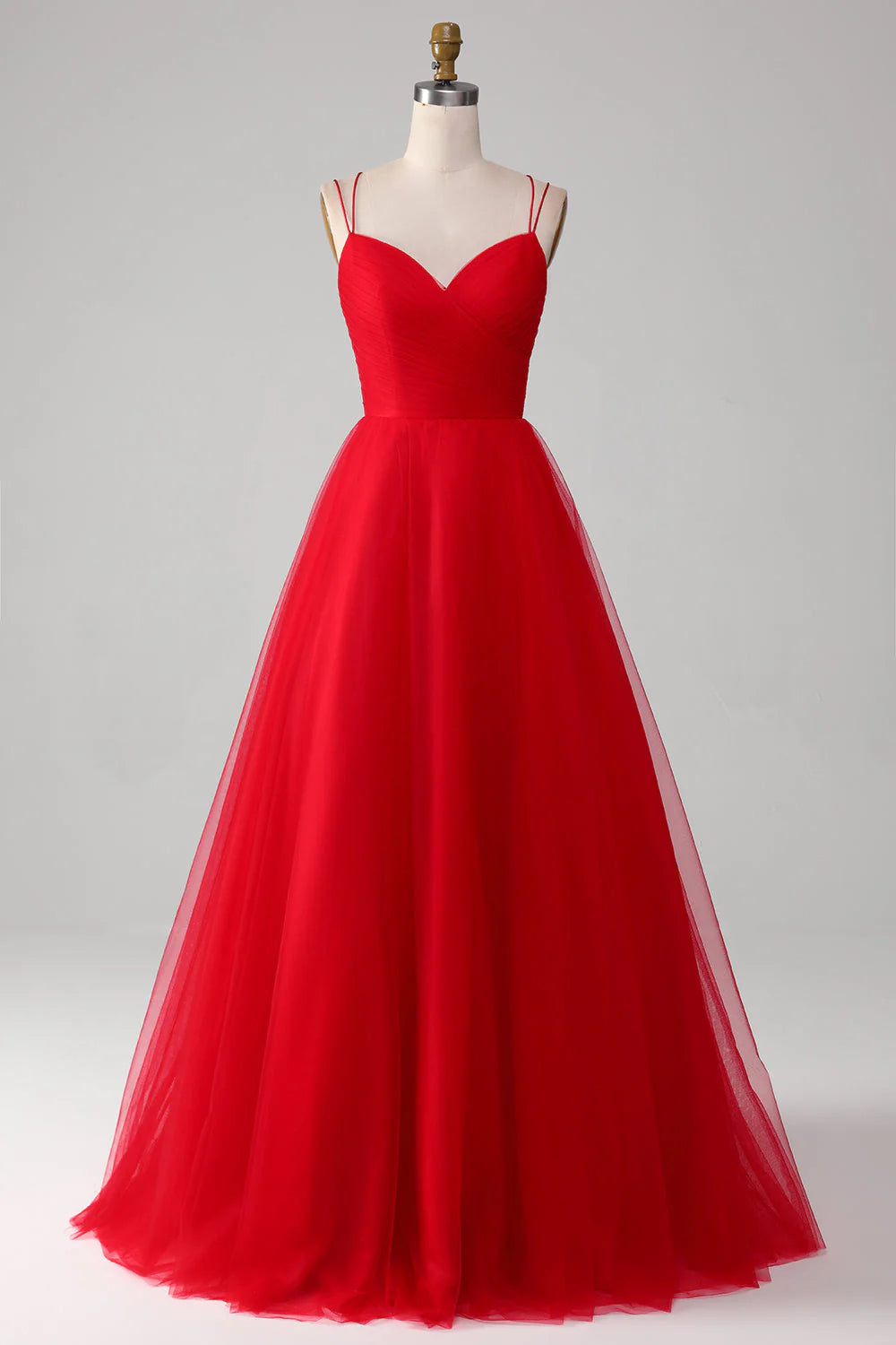 Wholesale Red Evening Dress Ball-Gown/Princess V-Neck Tulle Pleated Long Prom Dress