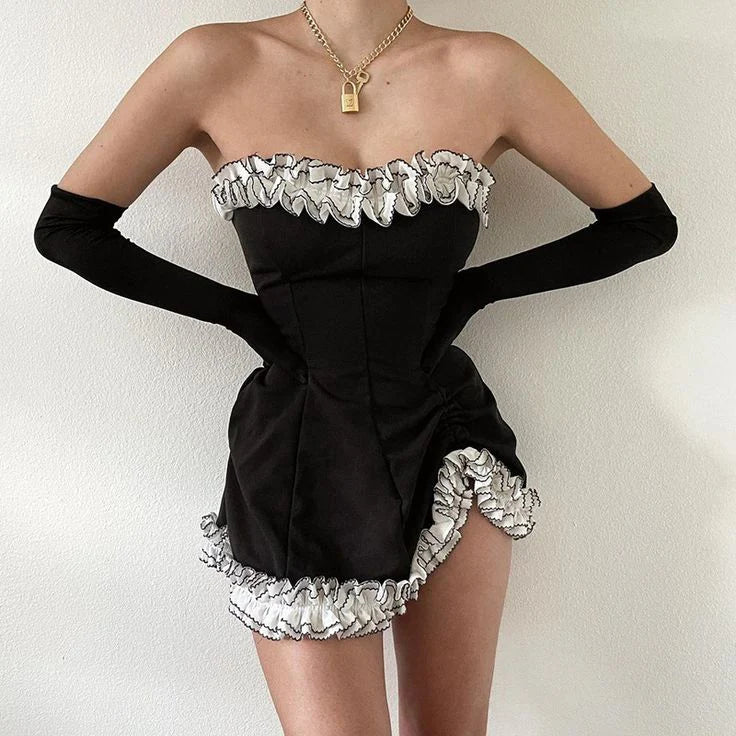 Aimishang Sweet Strapless Homecoming Dress Cute Birthday Party Dress Graduation Dress Short Prom Dress No With Gloves