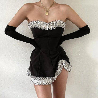 Aimishang Sweet Strapless Homecoming Dress Cute Birthday Party Dress Graduation Dress Short Prom Dress No With Gloves