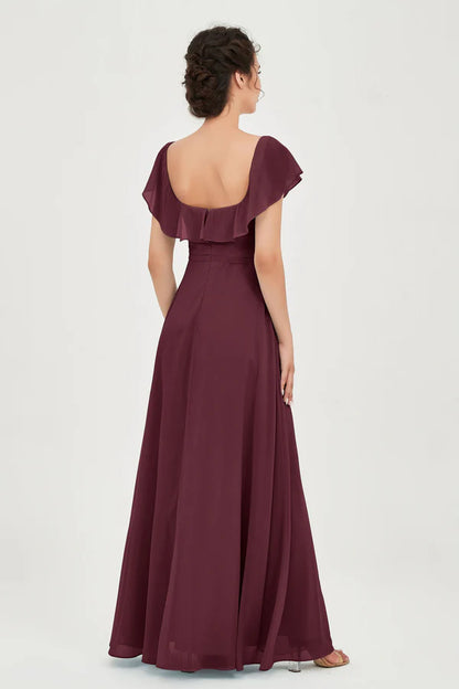 Wholesale Elegant Cabernet Long Bridesmaid Dress with Slit Wedding Guest Dresses