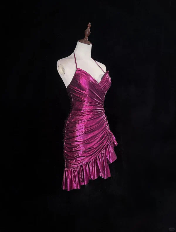 Aimishang Chic Halter Pleated Short Prom Dress Lovely Homecoming Dress Charming Graduation Dress Cute Birthday Party Dress