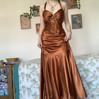 Aimishang Vintage Halter Long Prom Dress With Appliques Charming Evening Party Dress