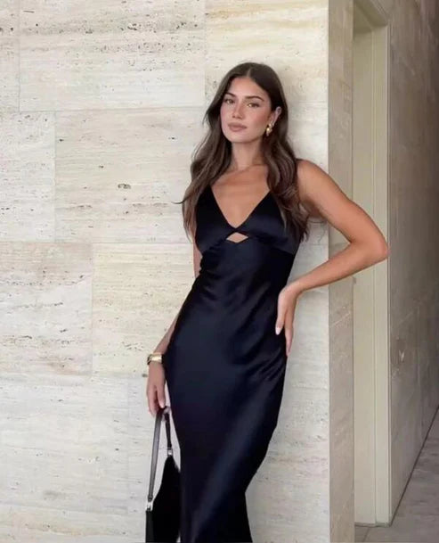 Black V Neck Sheath Simple Long Party Dress Fashion Summer Dress Formal Dress Wholesale