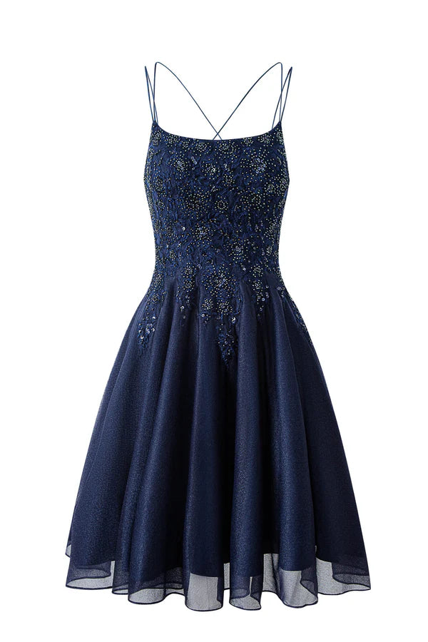 Wholesale A-line Chiffon Evening Dress Short Homecoming Dress Evelyn Navy Blue