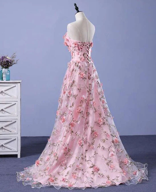 Pink Long A-line Flowers Evening Dress Party Dress Prom Dress Off Shoulder Floor Length Wholesale