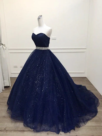 Blue Tulle Long Evening Gown Party Dress Navy Blue Sweet 16 Gown Off Shoulder Prom Dress Wholesale