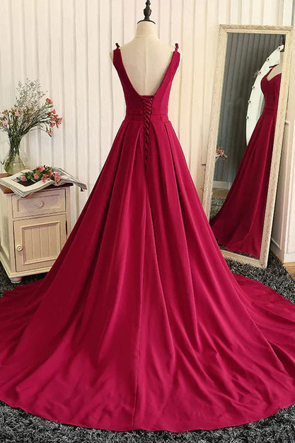 Red Fashionable Long Evening Gown Prom Dress A Line Sleeveless Floor Length Elegant Wholesale