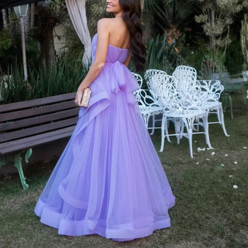 Aimishang Dress Wholesale Lavender Tulle Long Dresses Wedding Party Ruffles Strapless Prom Dresses Formal Occasion Dress