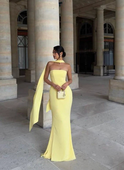 Aimishang Mermaid Strapless Long Prom Dress Formal Dress Yellow Elegant Evening Party Dress