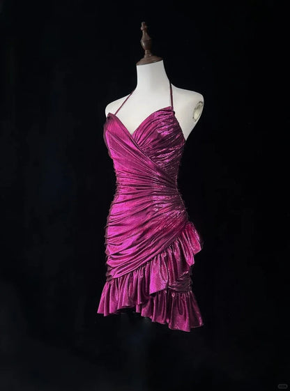 Aimishang Chic Halter Pleated Short Prom Dress Lovely Homecoming Dress Charming Graduation Dress Cute Birthday Party Dress