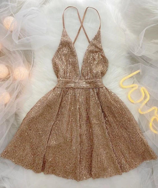 Aimishang Sexy V Neck Homecoming Dress Sparkly Birthday Party Dress Graduation Dress Short Prom Dress