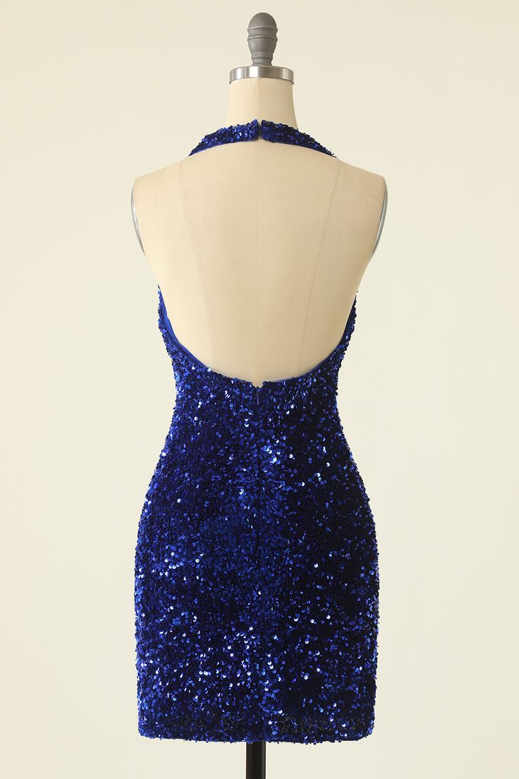 Aimishang Sexy V-neck Halter Open Back Homecoming Dress Sequin Graduation Dress Short Prom Dress Birthday Party Dress