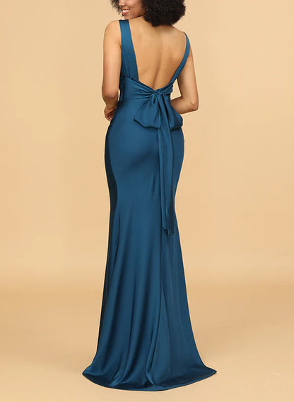 Wholesale Mermaid Satin Long Bridesmaid Dresses With Bows Elegant Evening Party Dress
