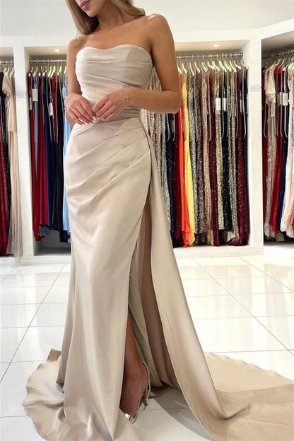 Elegant Mermaid Strapless Evening Dress With Split Off Shoulder Elegant Party Dress Wholesale