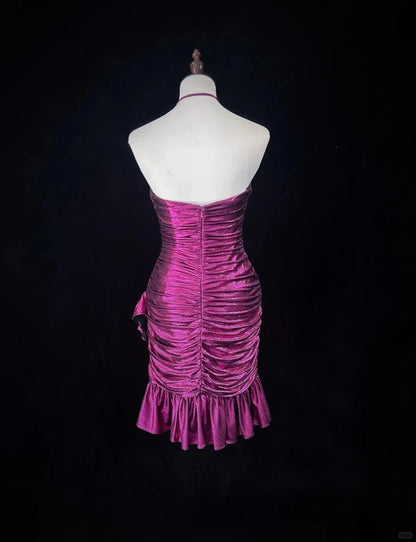 Aimishang Chic Halter Pleated Short Prom Dress Lovely Homecoming Dress Charming Graduation Dress Cute Birthday Party Dress