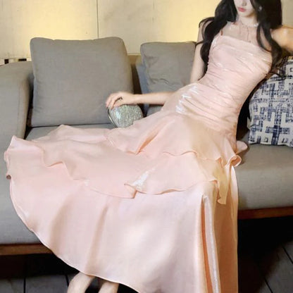 Aimishang Elegant Spaghetti Straps Tiered Ruffles Maxi Dress Long Prom Dress Charming Evening Party Dress Women's Dresses