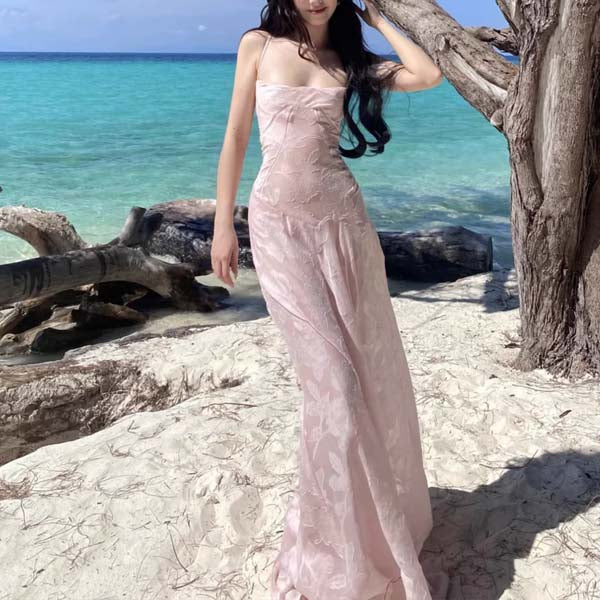 Aimishang Elegant Spaghetti Straps Maxi Dress Lace Up Long Prom Dress Charming Evening Party Dress Women's Dresses