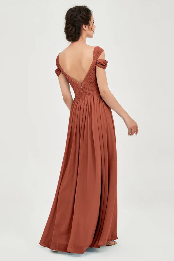 Wholesale Elegant Rust Wedding Guest Dresses Cold Shoulder Bridesmaid Dress with Slit